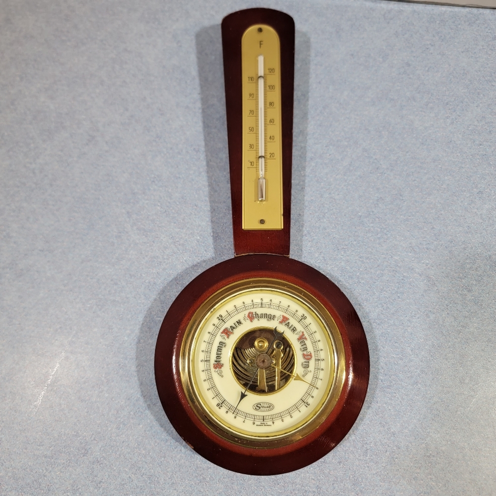 Vintage Stellar Barometer W/ Custard Glass Face And Thermometer Glows Uranium UV